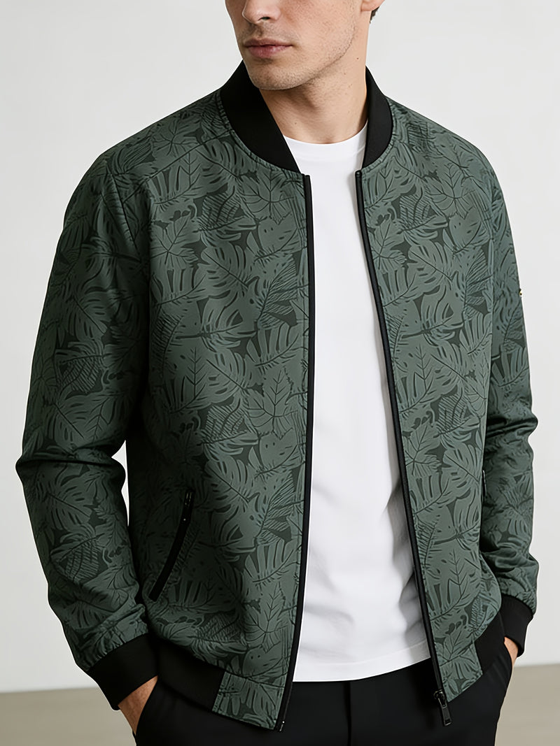 Men'S Fashion Print Casual Sports Jacket with Baseball Collar, Long Sleeve.