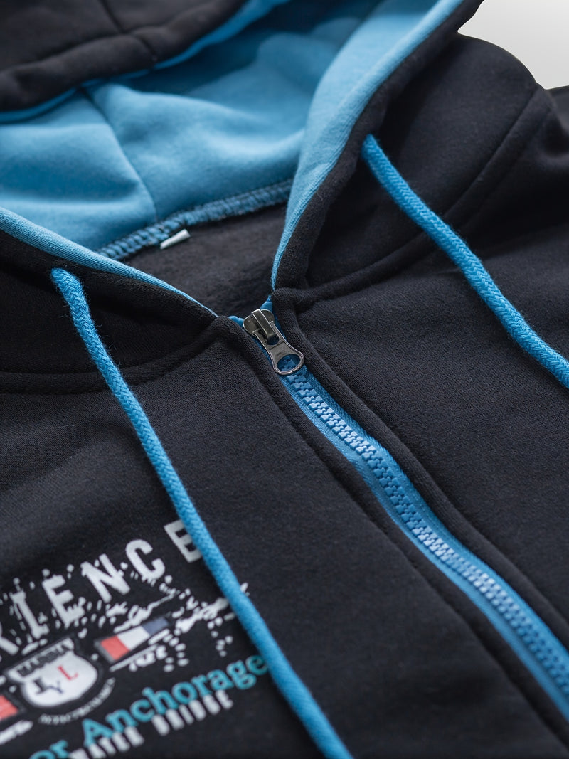 Men's Hiphop Outfit, Letter Print Long Sleeve Full-Zip Casual Jacket And Loose Jogger Pants.