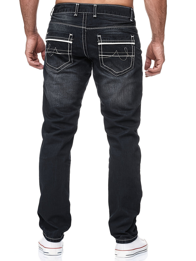Men's Thick-thread Washed Denim Jeans.