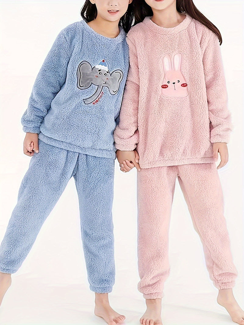 New Autumn And Winter Blue Elephant Flannel Warm Set.