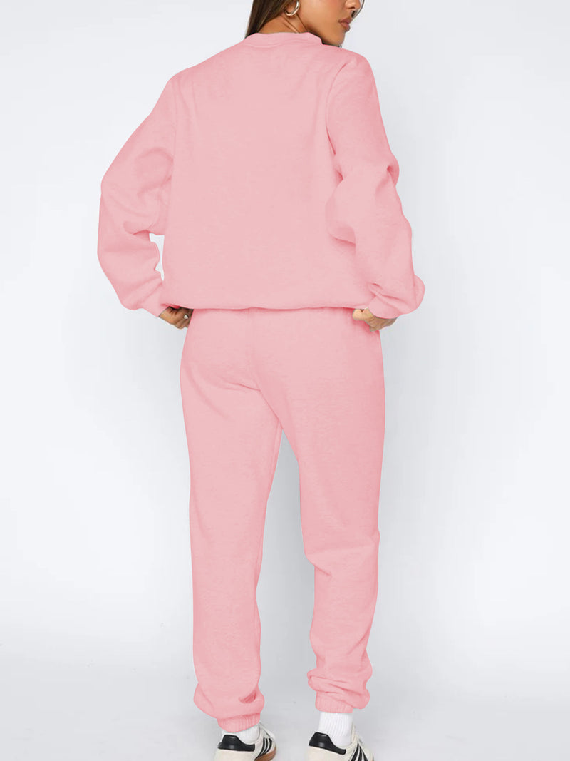 Women's Pullover Round Neck Sweatshirt And Tapered Pants Two-Piece Set.