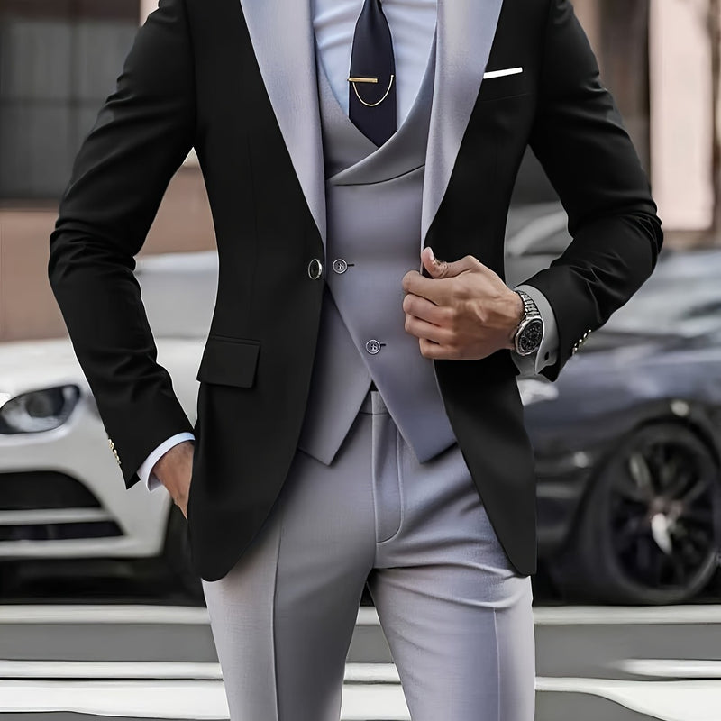 Men's 3pcs Suit Set, Blazer + Vest + Trousers, Groomsmen Business.