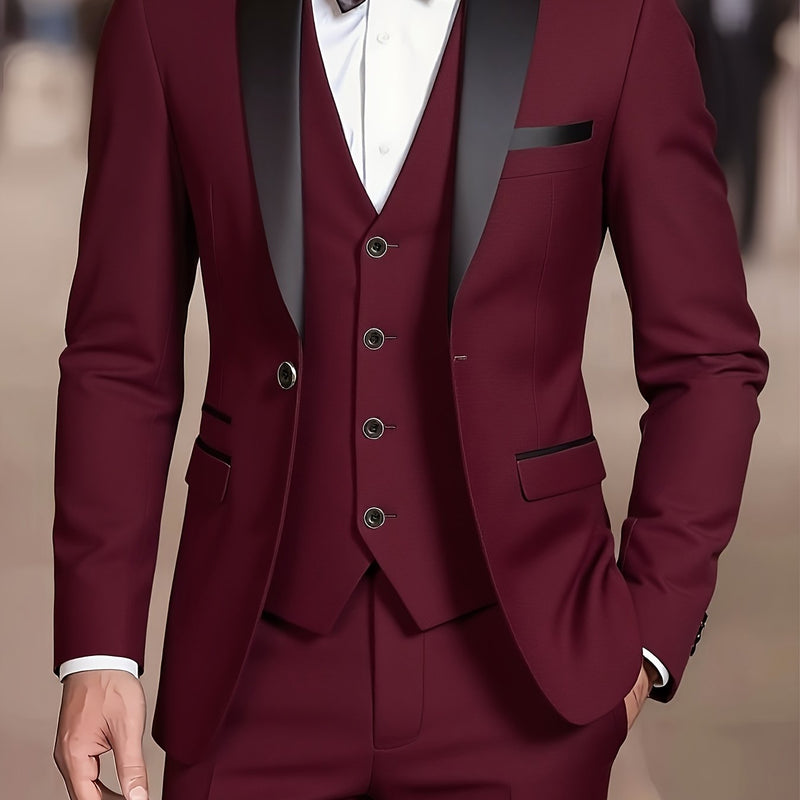 Three-Piece Suit, Business Formal Wear Set, Suit + Trousers + Vest.