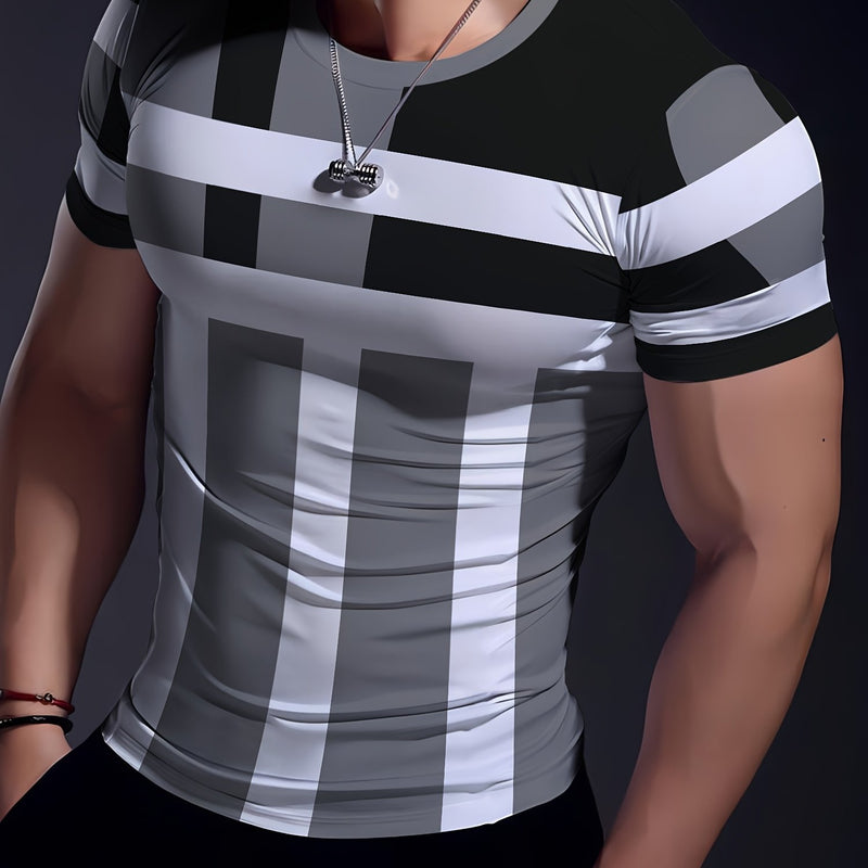 This Men'S Sports Fashion Short-Sleeve T-Shirt Has a Geometric Print.