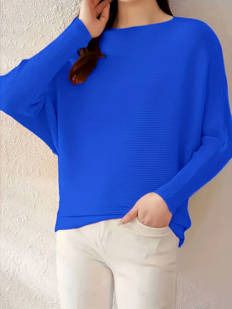 Women's Loose Batwing Sleeve Sweater, Casual Elegant Long Sleeve Top.