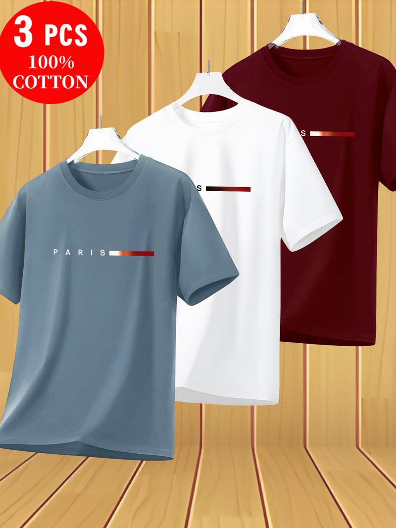 3pcs Cotton T-Shirts, New Summer Style Men's Trendy Tees.