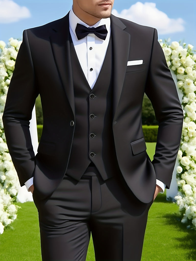 3pcs Men's Suit Set, All-Season Business Wedding Party, Suit Jacket,