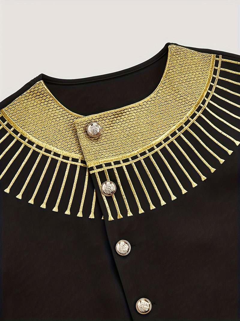 Men's Elegant 2pcs Shirt Set, Embroidered, Round Neck.