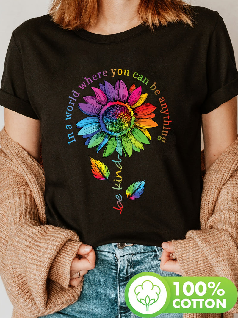 Women's Inspirational Rainbow Sunflower Graphic T-Shirt.