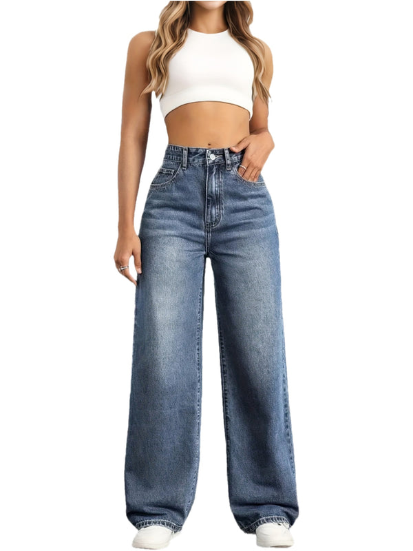 Blue Loose Straight-leg Jeans for Women.