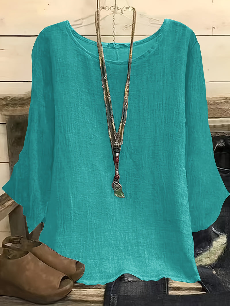Plus-size Casual Women's Clothing, Round Neck Three-quarter Sleeve.