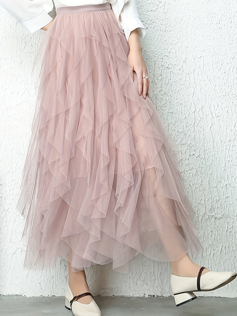 Chic Elegance, Elegant High-Waist A-Line Tulle Skirt for Women.