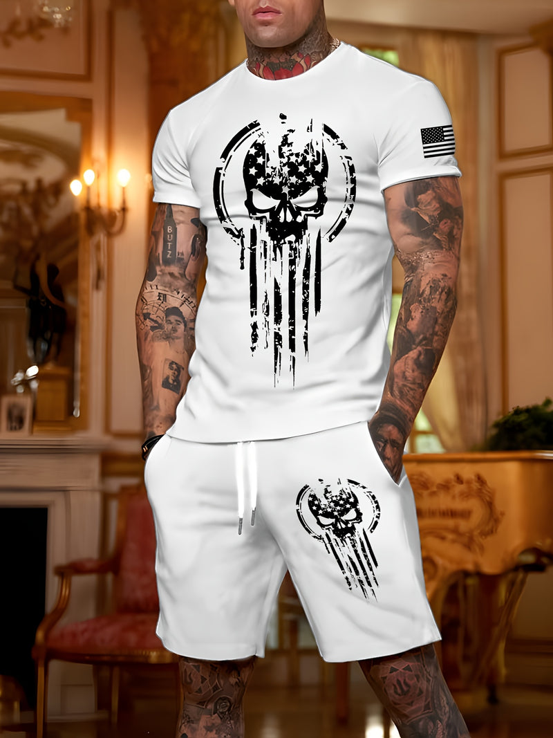 2pcs Men's Casual Fashion Set, Round Neck Short Sleeve T-Shirt.