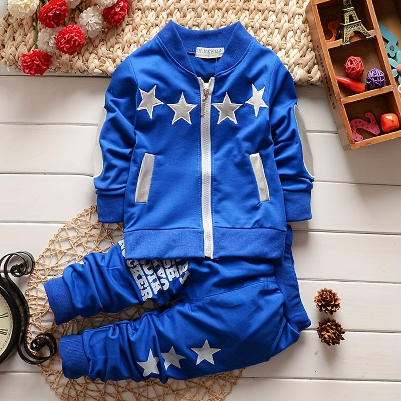 Boys Spring/Autumn Long Sleeve Outfit - Two-Piece Set with Star Print.