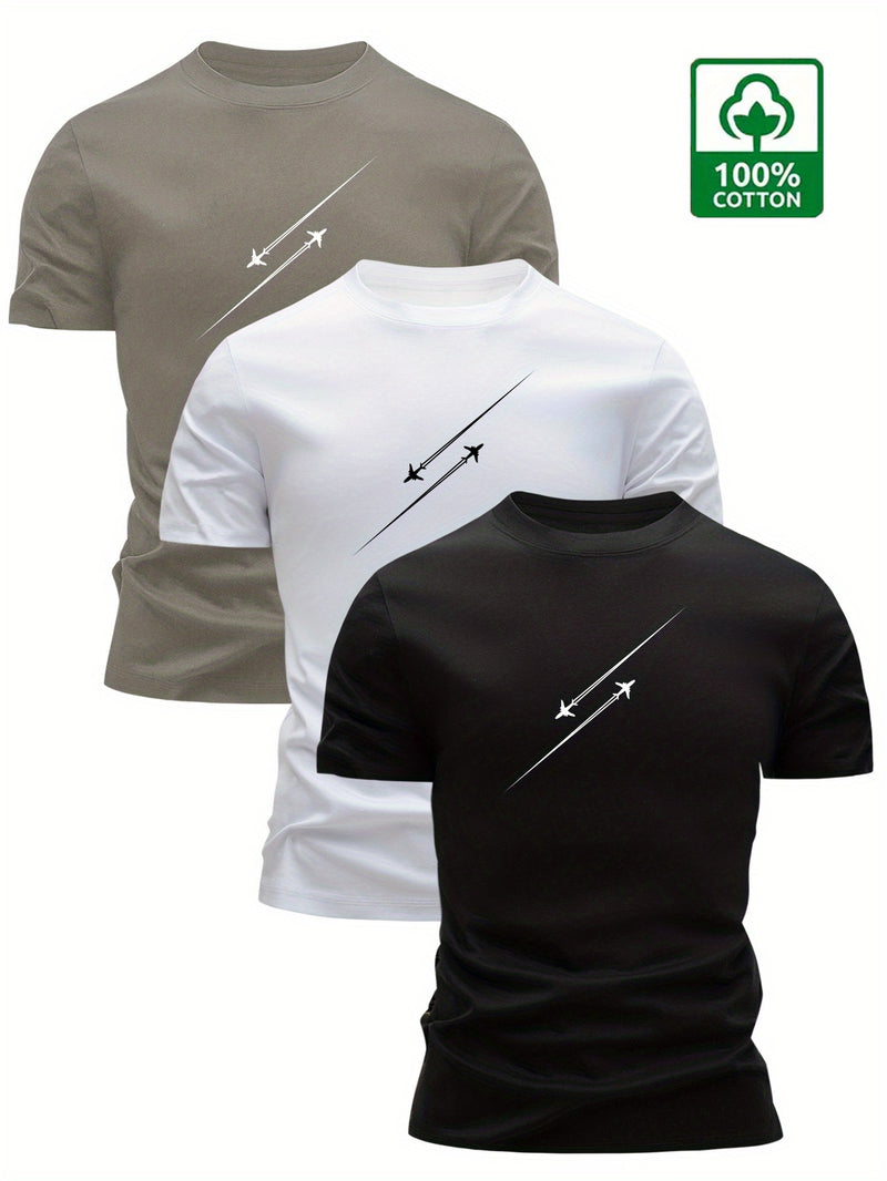 3pcs Men’s Cotton T-Shirts, Casual Fashion Top.