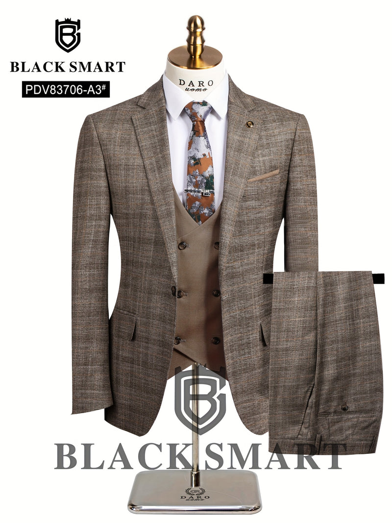 3pcs Men's Suit Set Includes Only Blazer + Vest + Trousers.