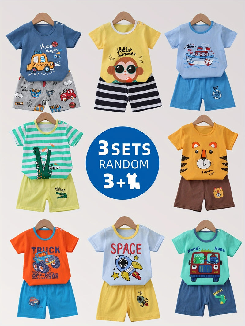 3pcs Cute Casual Pure Cotton Short-Sleeve and Shorts Set.