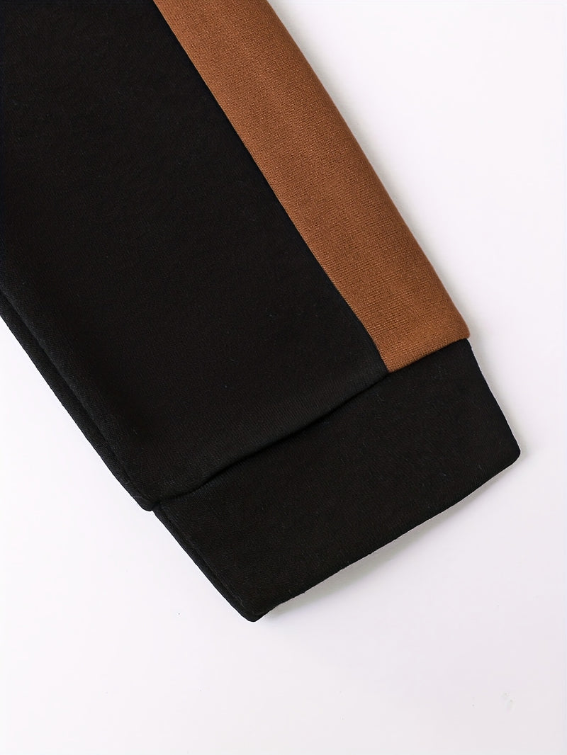 2pcs Boys Autumn/Winter Fleece-Lined Hooded Sweatshirt and Pants Set.