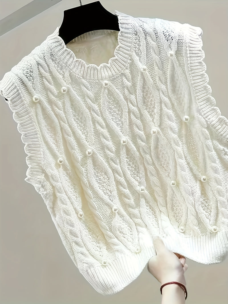 Spring/Summer New Women's Fashion Elegant Pullover Pearl Vest.