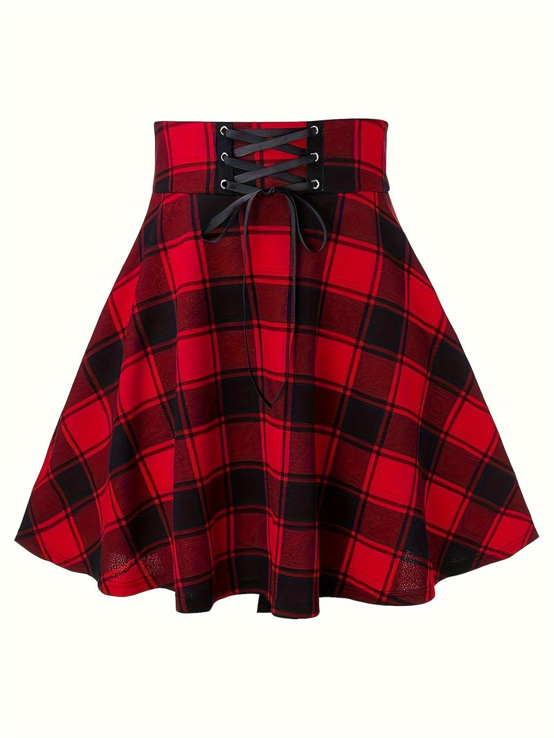Directional Women's Waist-Tied Plaid Skirt.