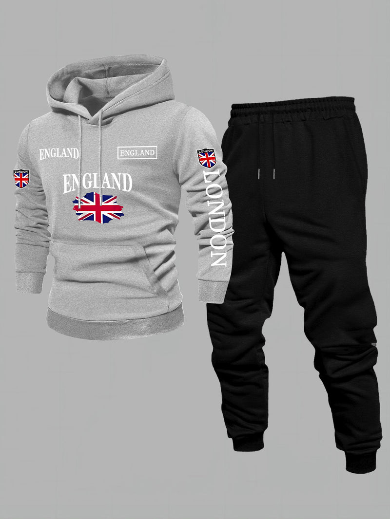 Men'S Print 2pcss Set, Casual HoodedSweatshirt and Joggers Suit.