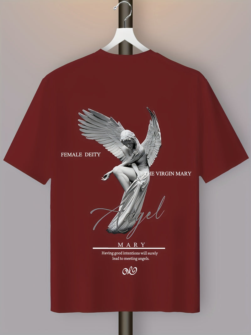 Men's Casual Street Style Angel Graphic T-Shirt.