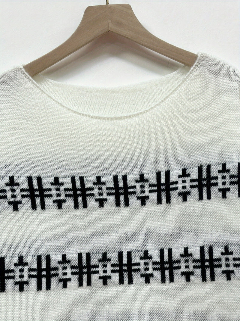 Women’s Fashionable Casual Letter Symbol Color-Blocking Loose Striped.