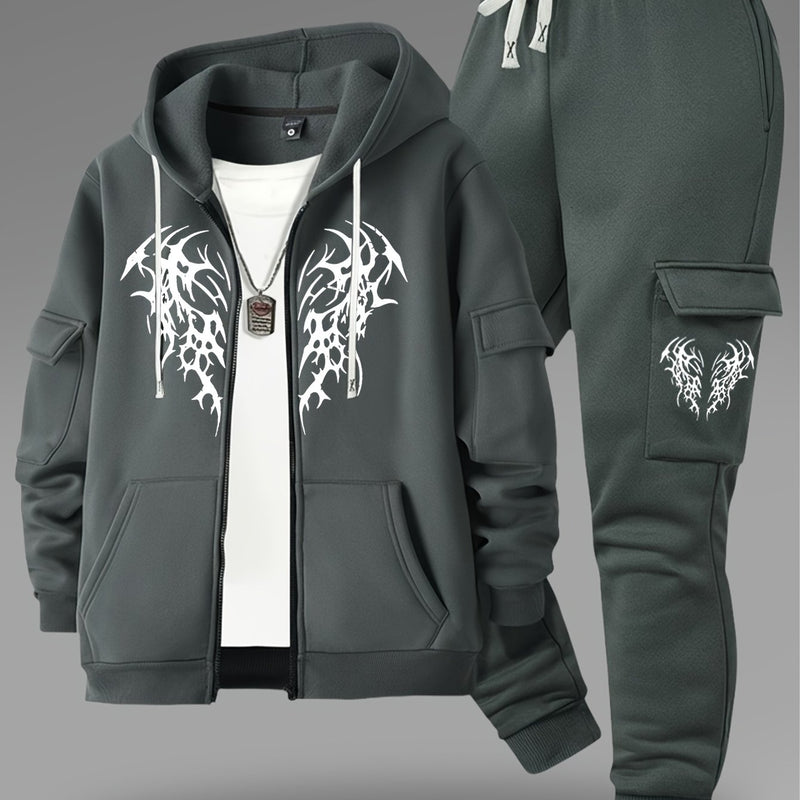 Men’s New Trendy Fashion Zip-Up Hoodie and Loose Cargo Pants.