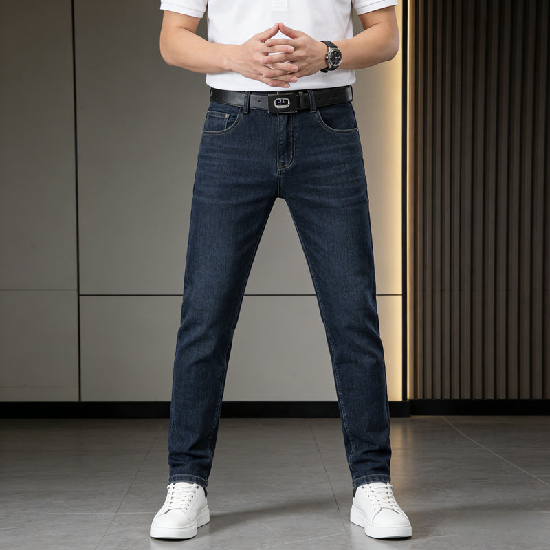 Men's Elastic Straight-Leg Jeans, New Heavy-Duty Denim Fabric.