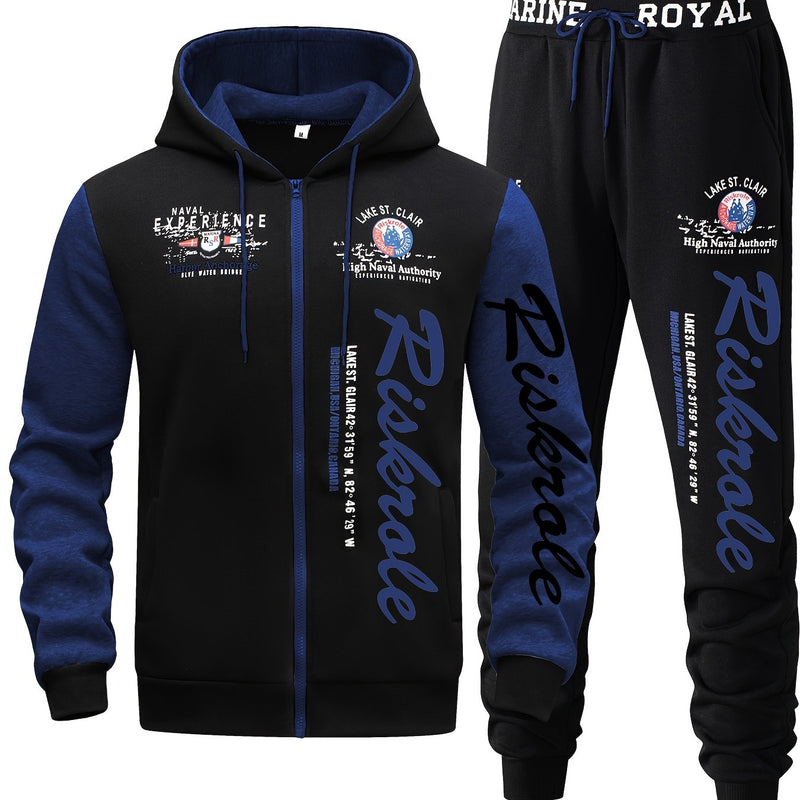 Men's Hooded Letter Print Hoodie Sports Running 2pcs Hoodie Casual Suit.