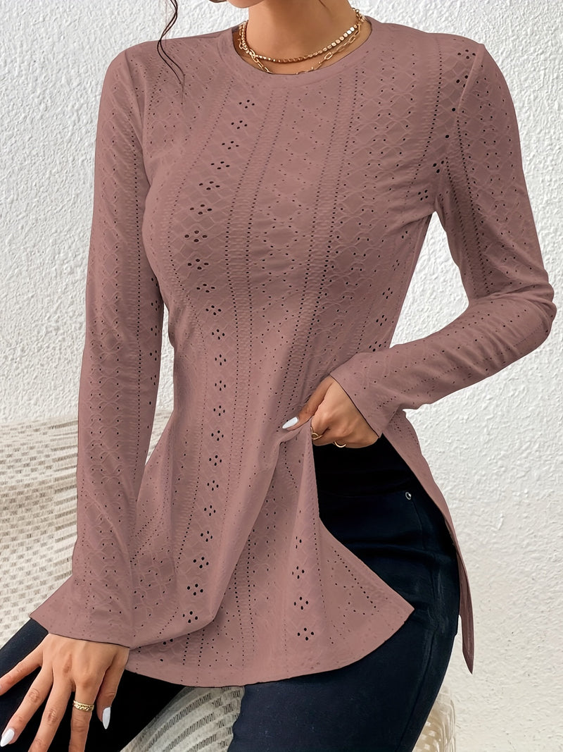 Essential Hollow-Out Elegant Long-Sleeve T-Shirt for Women.
