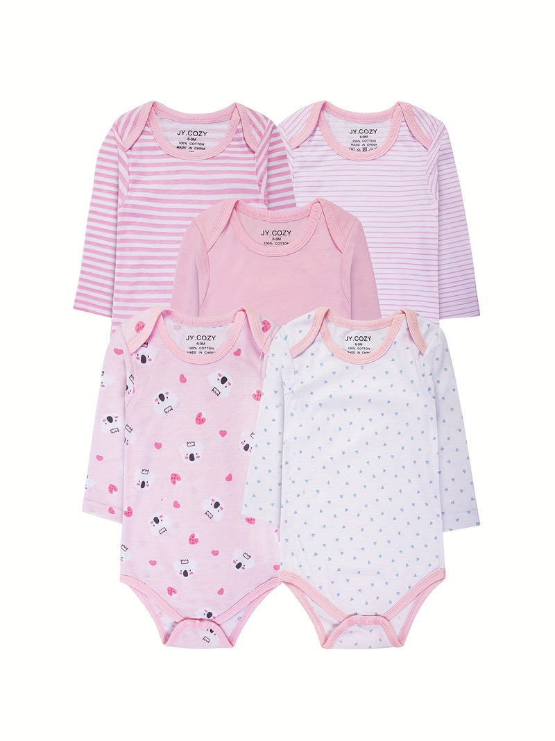 5pcs Newborn Long-Sleeved Romper Set, Baby Girl Pure Long-Sleeved.
