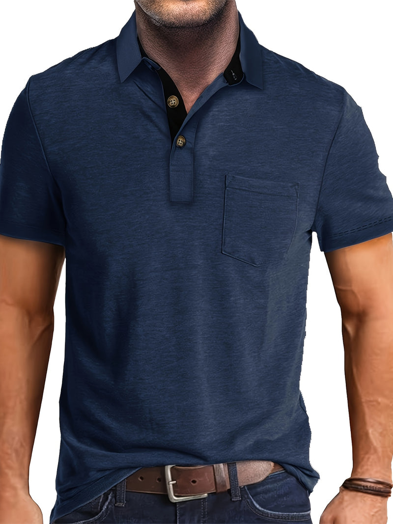 Men's Plaid Collar Pocket T-shirt.