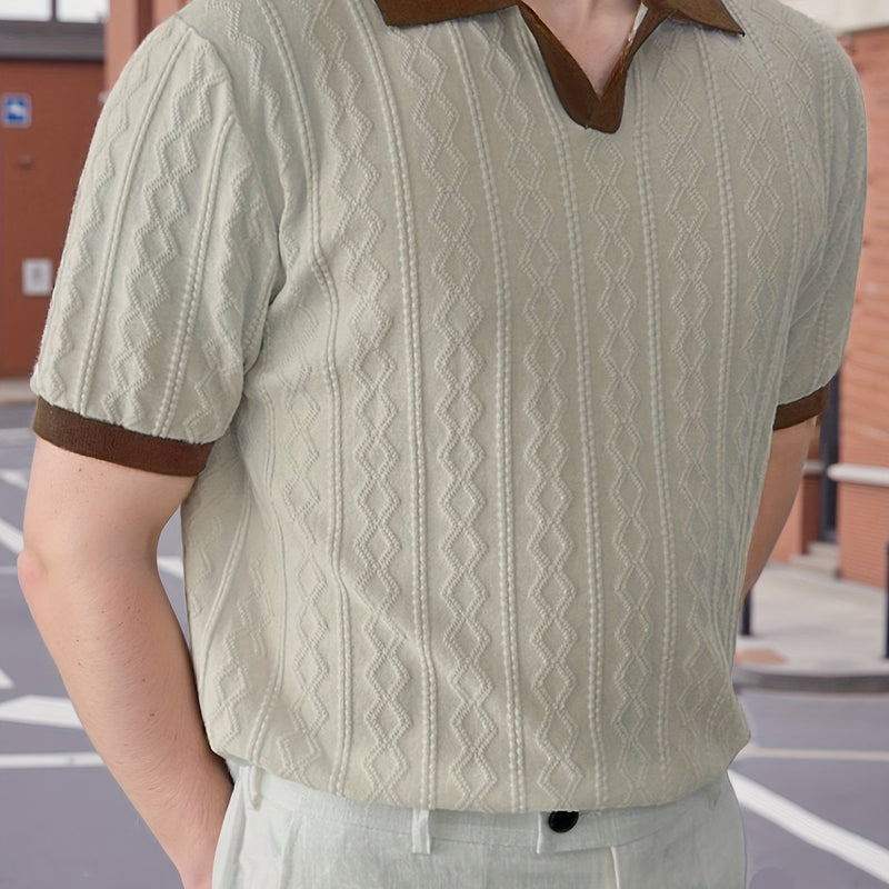 Men's Knit Casual T-Shirt, Fashionable Contrast Color Design.