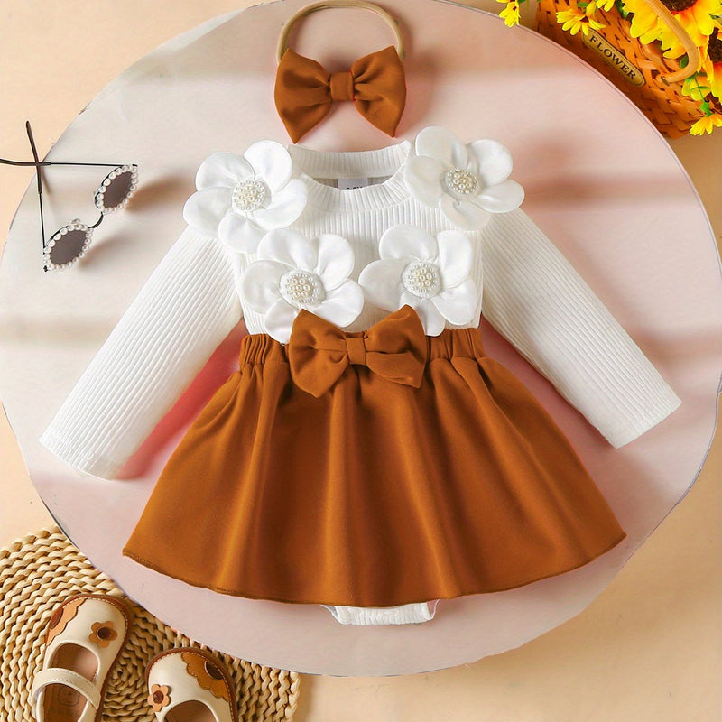 Delivery Bow Hair Tie Girls' Dress Romper Spring/Autumn Style.