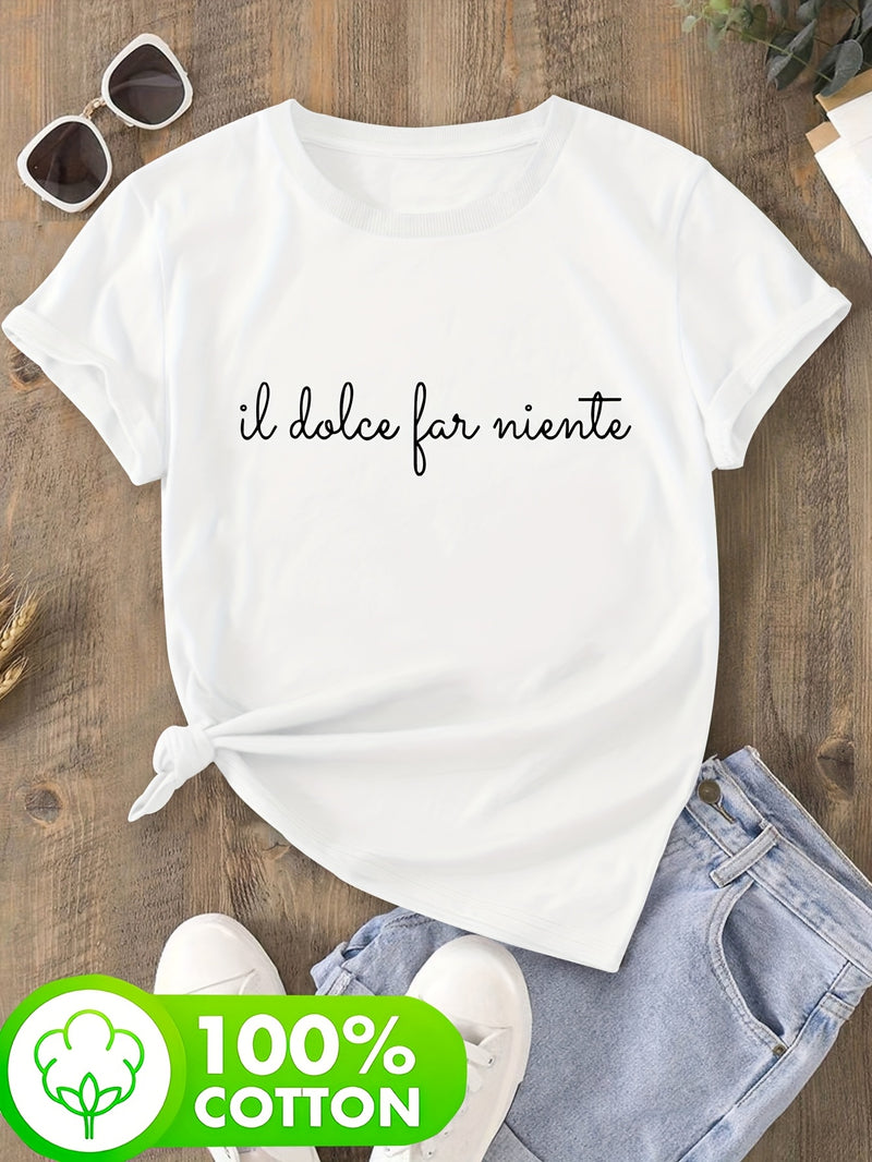 Women's Italian Elegant Cursive Lettering T-Shirt.
