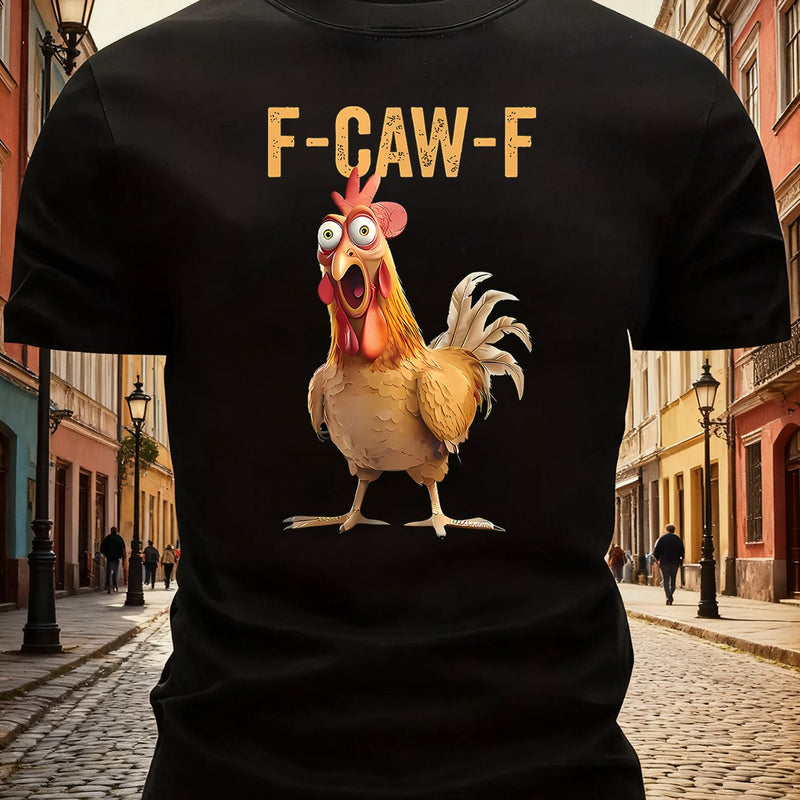 Funny Screaming Rooster T-Shirt with "F-CAW-F" Meme Print.