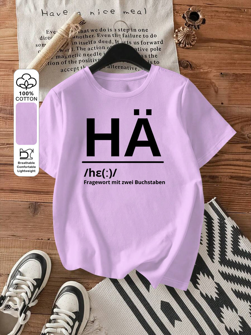 Women's Fashion Letter Print Round Neck Short Sleeve T-Shirt.