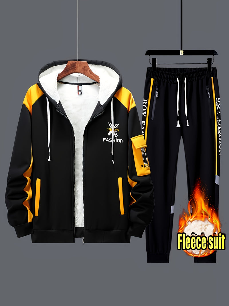 2pcs Men's -Lined Thickened Winter Jacket and Pants Set.