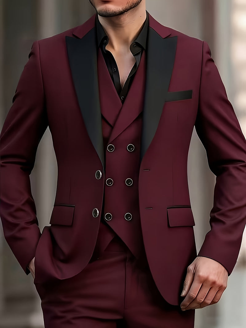 Men's Three-Piece Suit, Formal Business Attire Set, Includes Jacket.