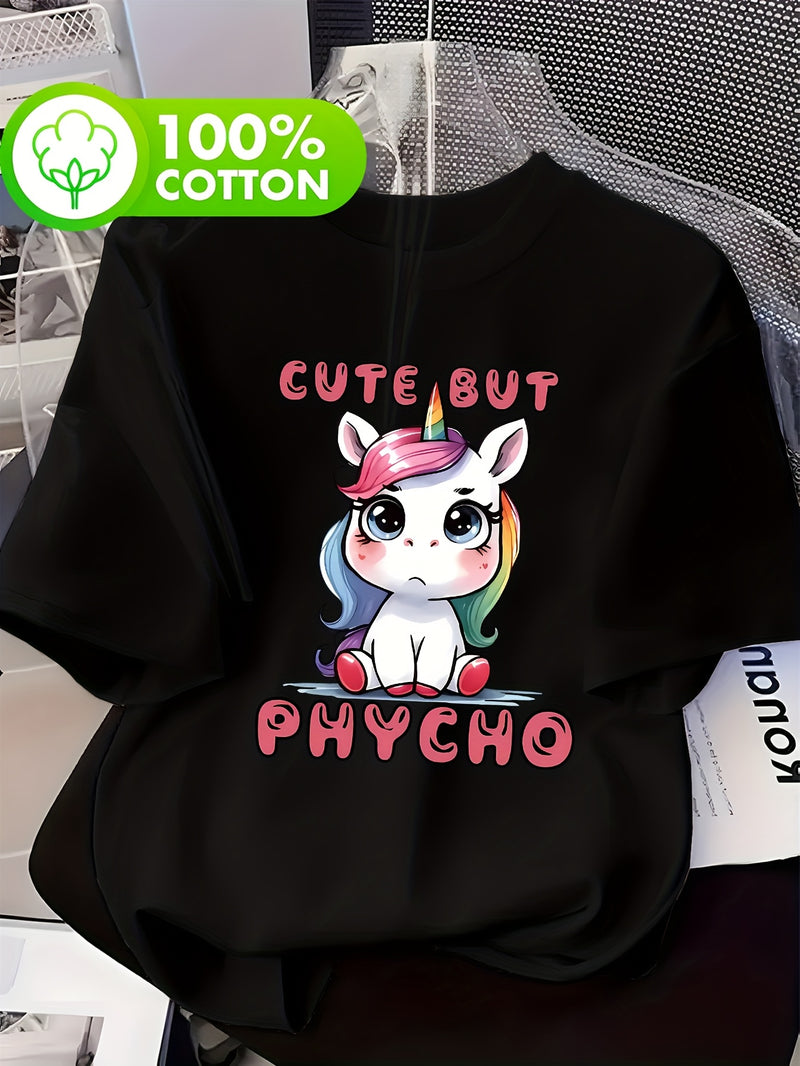 Women’s Whimsical Unicorn Graphic Print T-Shirt.