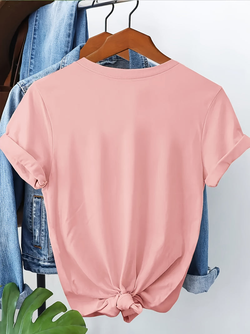 Women's Cat Print Round Neck Short Sleeve T-Shirt.