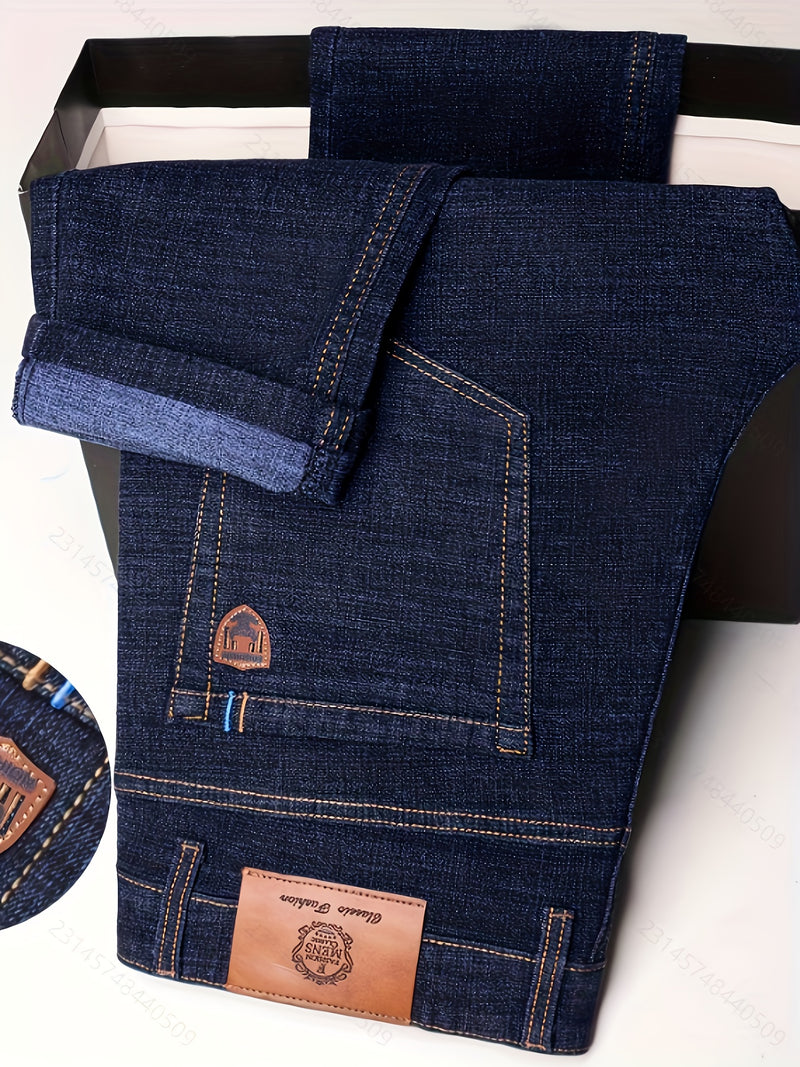 Men's Blue Business Casual Stretch Comfortable Jeans.