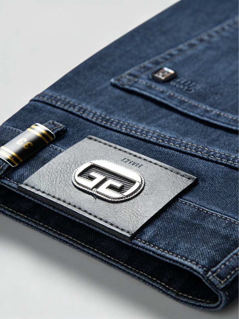 Men's Elastic Straight-Leg Jeans, New Heavy-Duty Denim Fabric.
