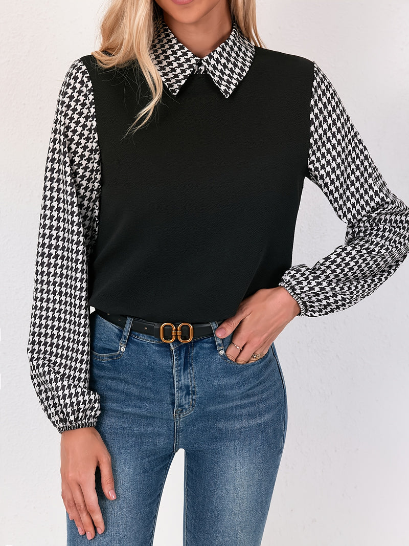 Women's Elegant Houndstooth Shawl Shirt.