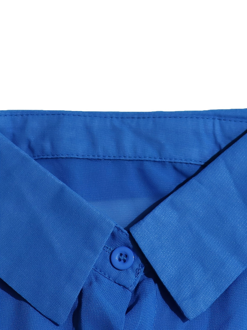 Women’s Sexy Sheer Two-Piece Set Long Sleeve Shirt + High-Waisted Shorts.