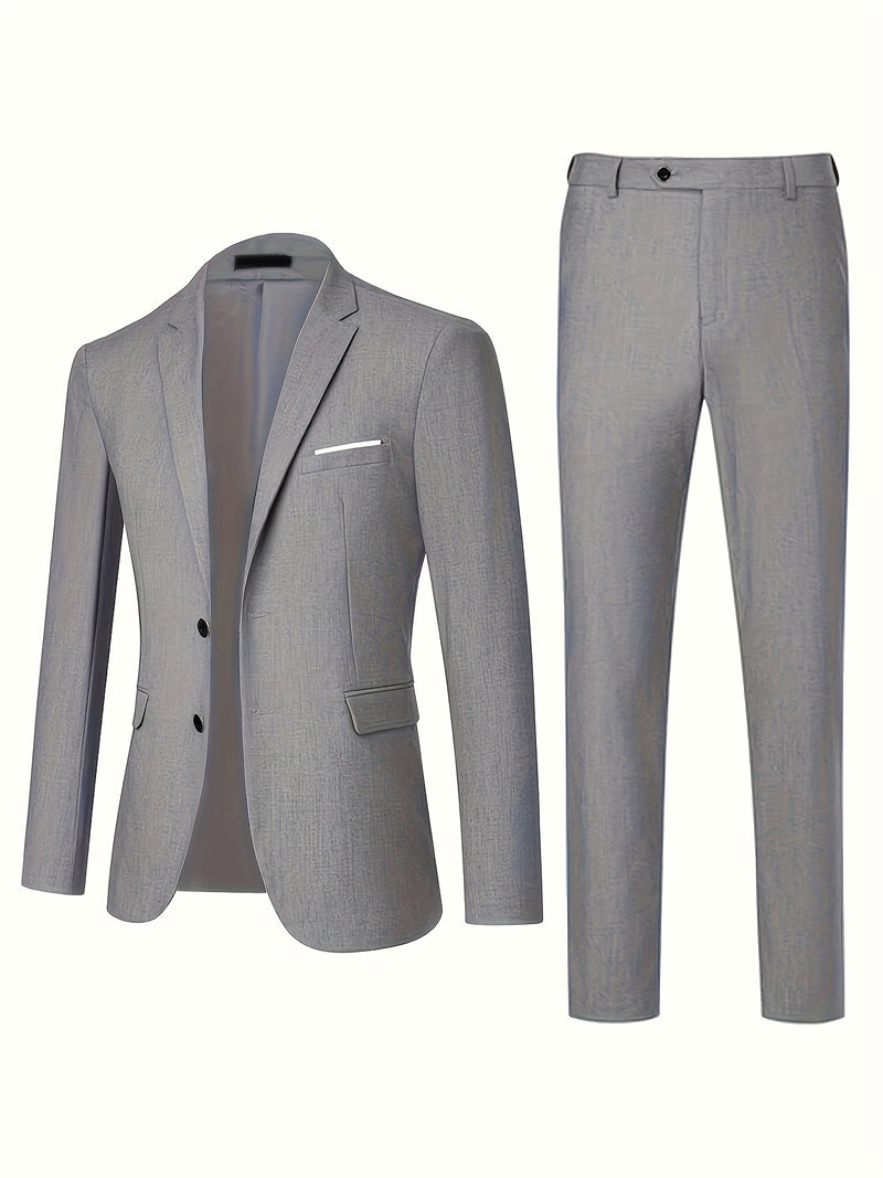 Men's Business Solid Color Classic Elegant Two-Piece Suit.