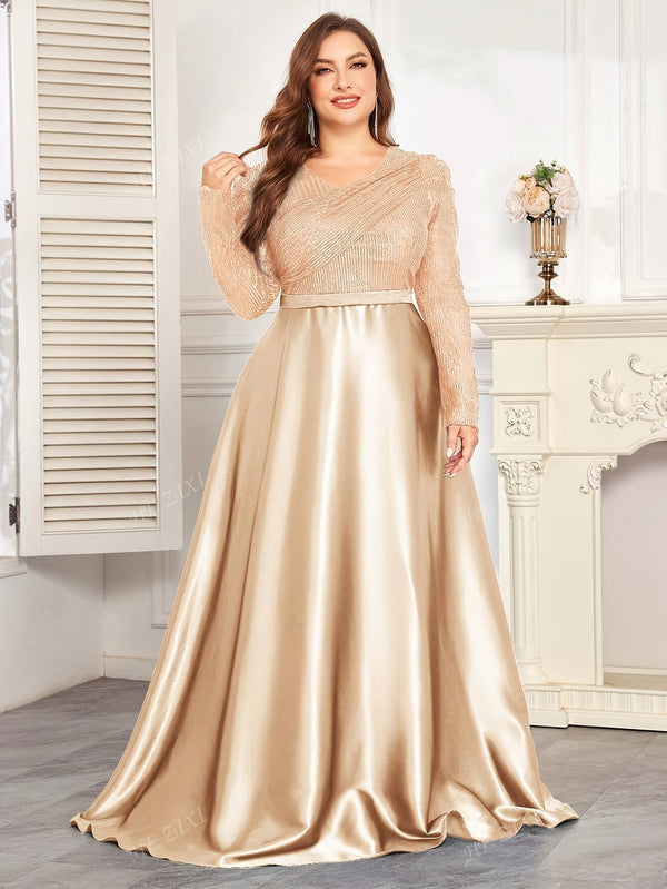 Women's Evening Gown, Sequined Long Sleeve Round Neck Sexy and Elegant.