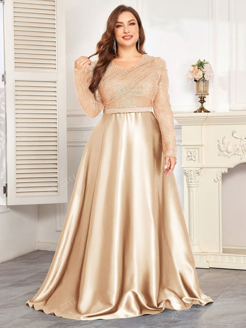 Women's Evening Gown, Sequined Long Sleeve Round Neck Sexy and Elegant.