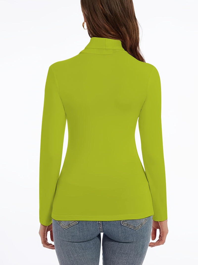 Women's High Collar T-Shirt Autumn And Winter Fleece Lining Warm Long-Sleeved.